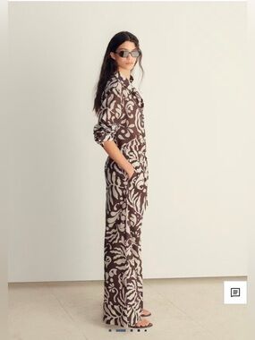 Mango Women's Brown & Cream Printed Top & Bottom Set